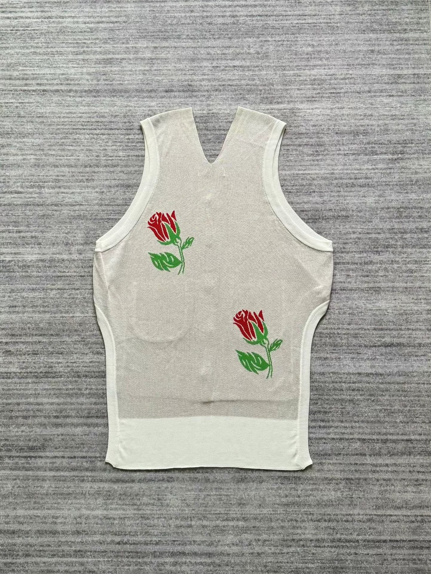 vintage floral knit sleeveless wool vest