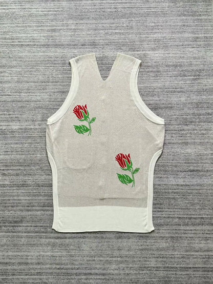 vintage floral knit sleeveless wool vest