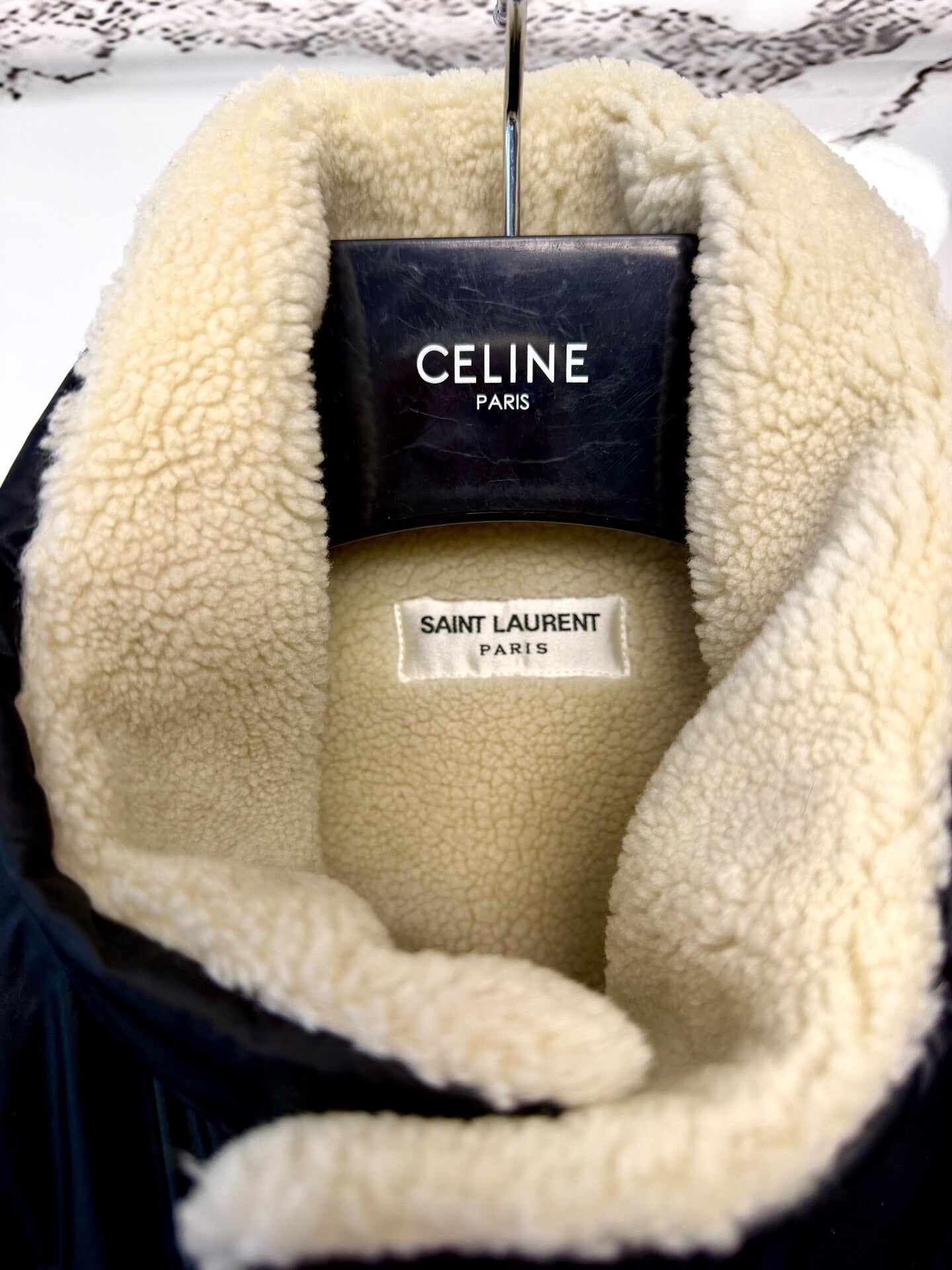 saint laurent black teddy collar puffer jacket