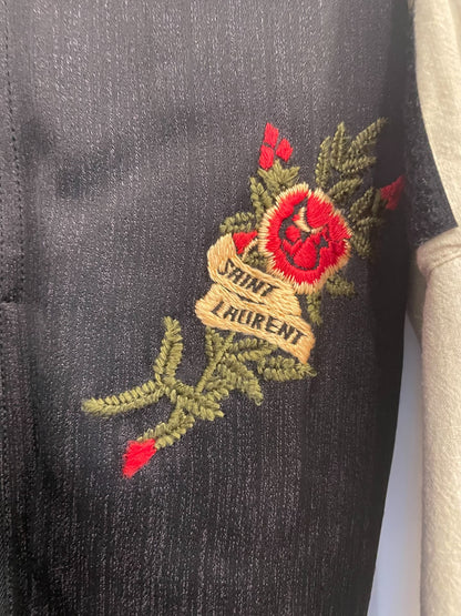 YSL Saint Laurent Rose Embroidery Pilot Jacket