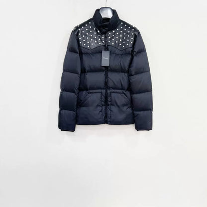 Saint Laurent Black Studded Leather Puffer Jacket