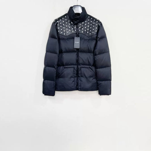 Saint Laurent Black Studded Leather Puffer Jacket