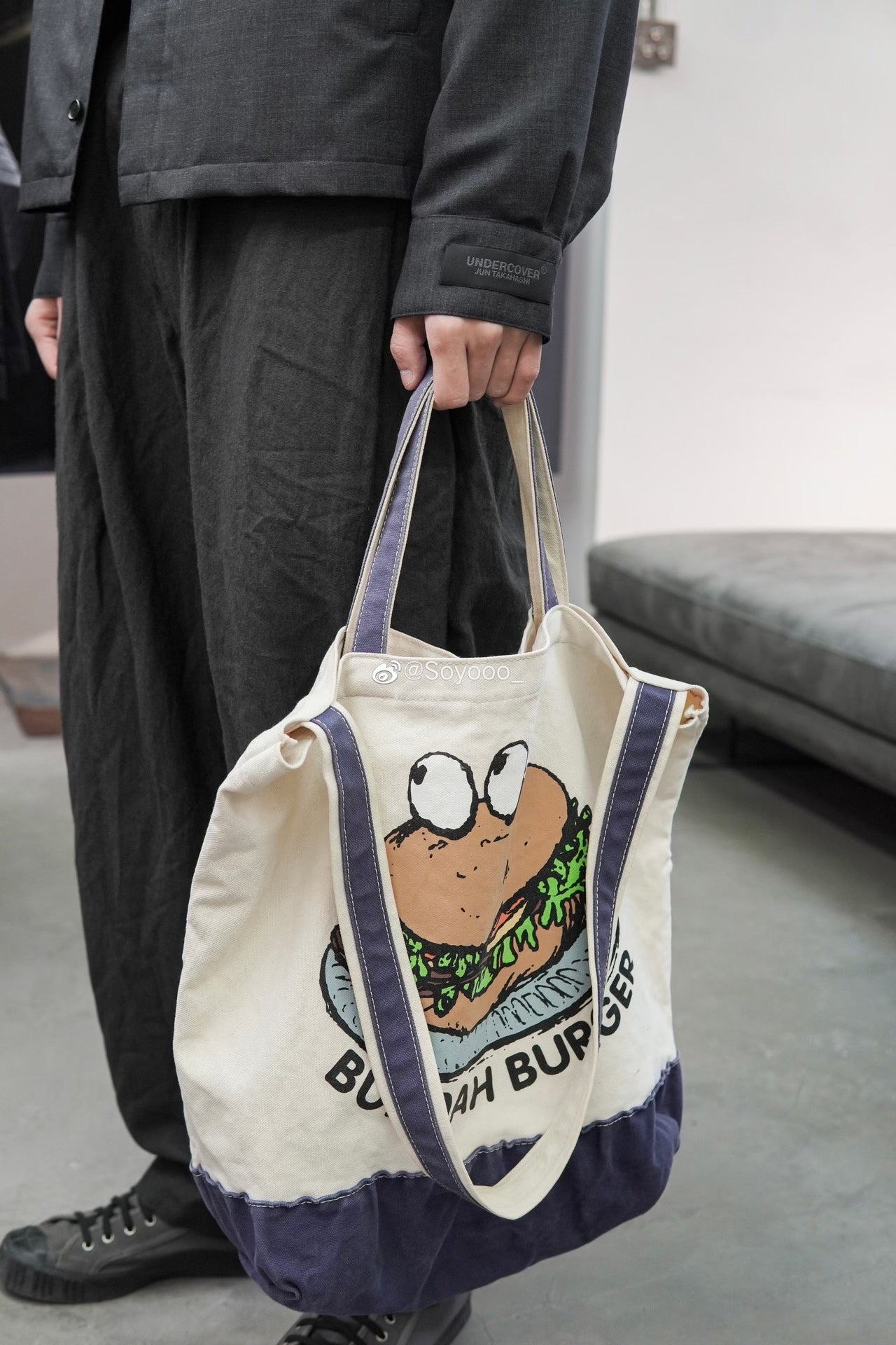 Undercover Hamburger Print Tote Bag