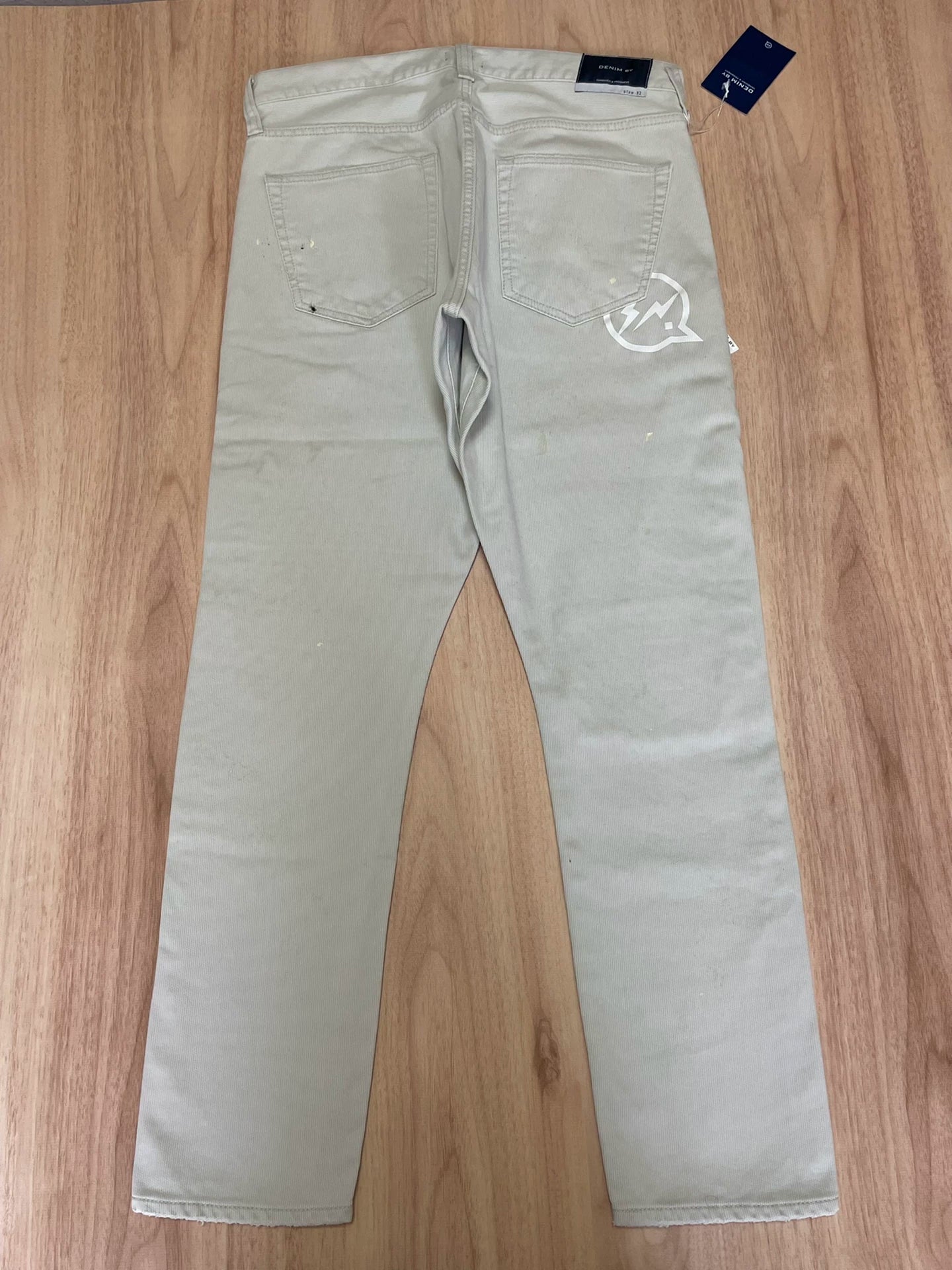 ivory corduroy pants with paint splatter