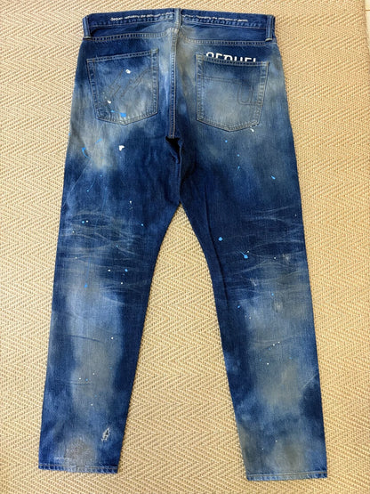 distressed blue starry denim pants