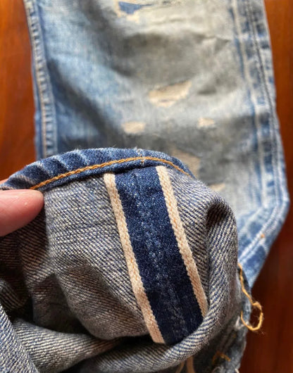 vintage distressed yellow mud denim pants