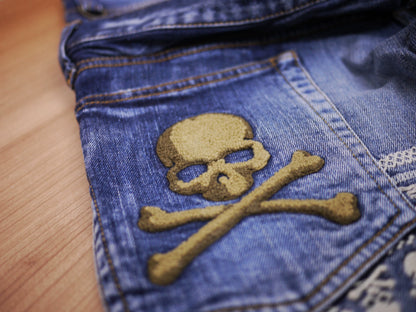 mastermind japan denim pants with unique design