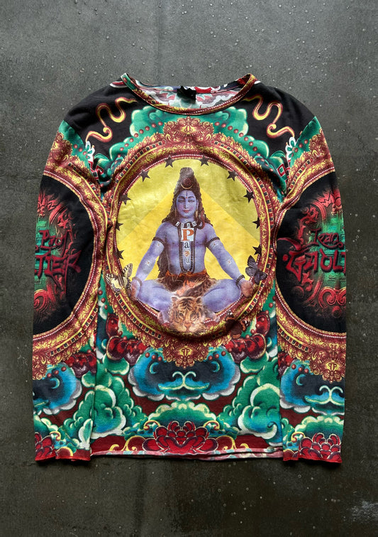 jean paul gaultier buddha print long sleeve shirt