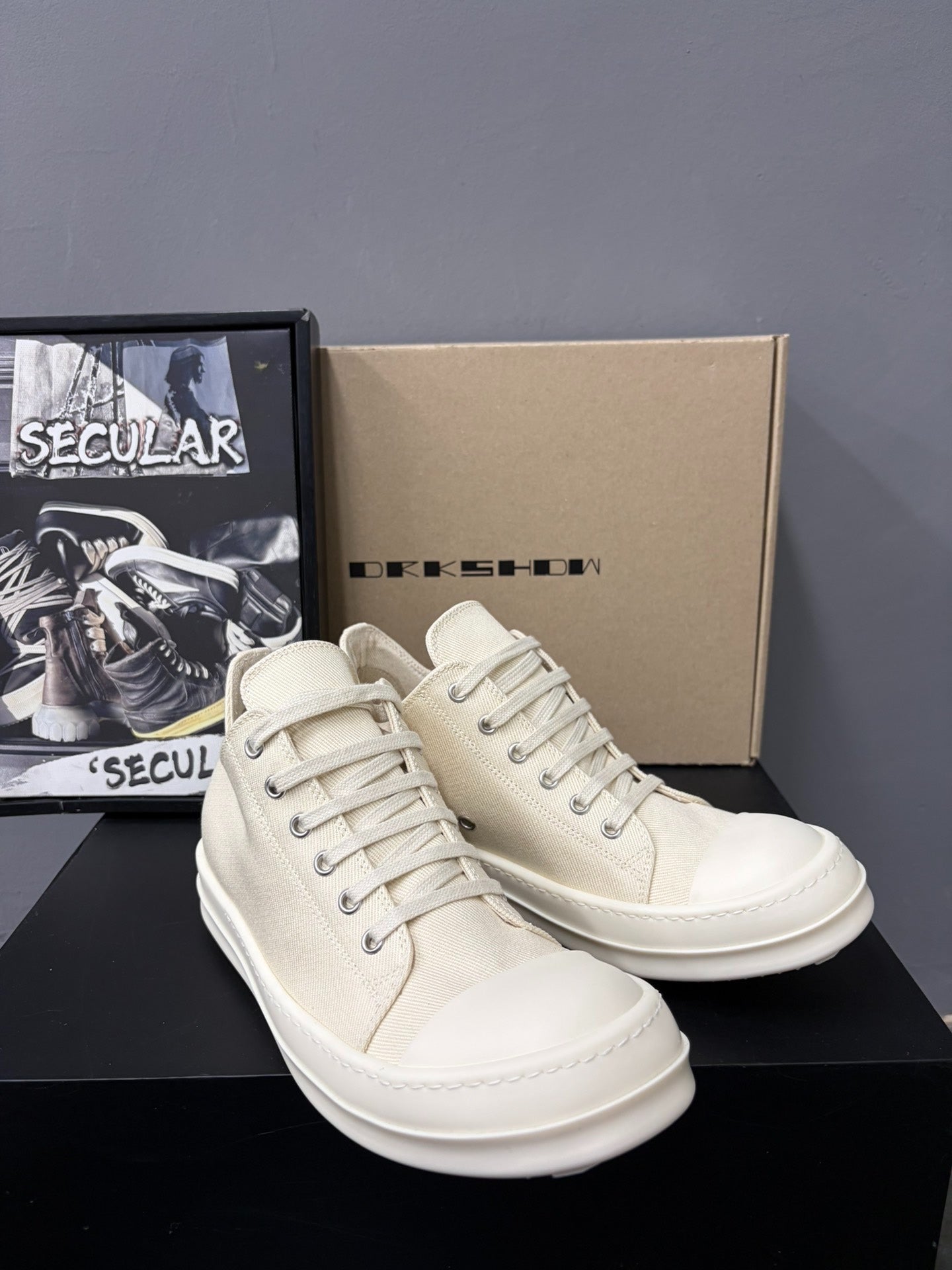 Rick Owens DRKSHDW White Canvas Low-Top Sneakers