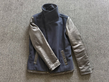 Flap Collar Leather Wool Jacket