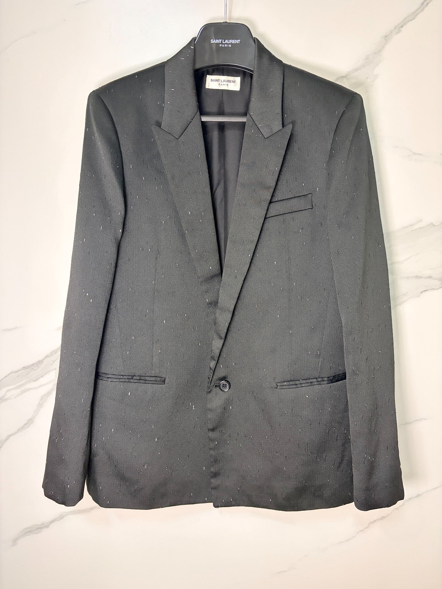 Saint Laurent Wool Speckled Black Blazer