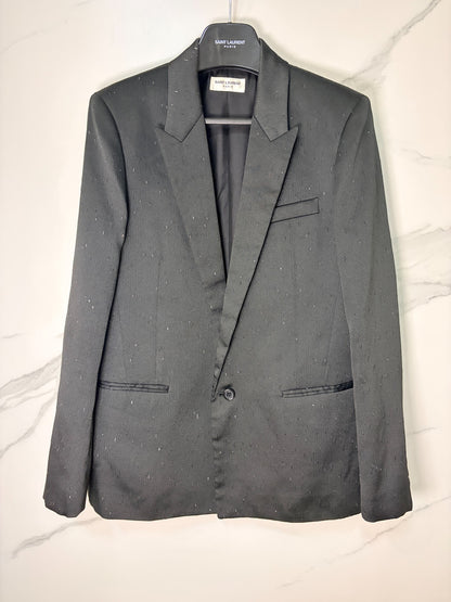 Saint Laurent Wool Speckled Black Blazer