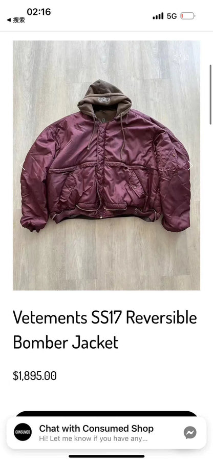 reversible bomber jacket by vetements ss17