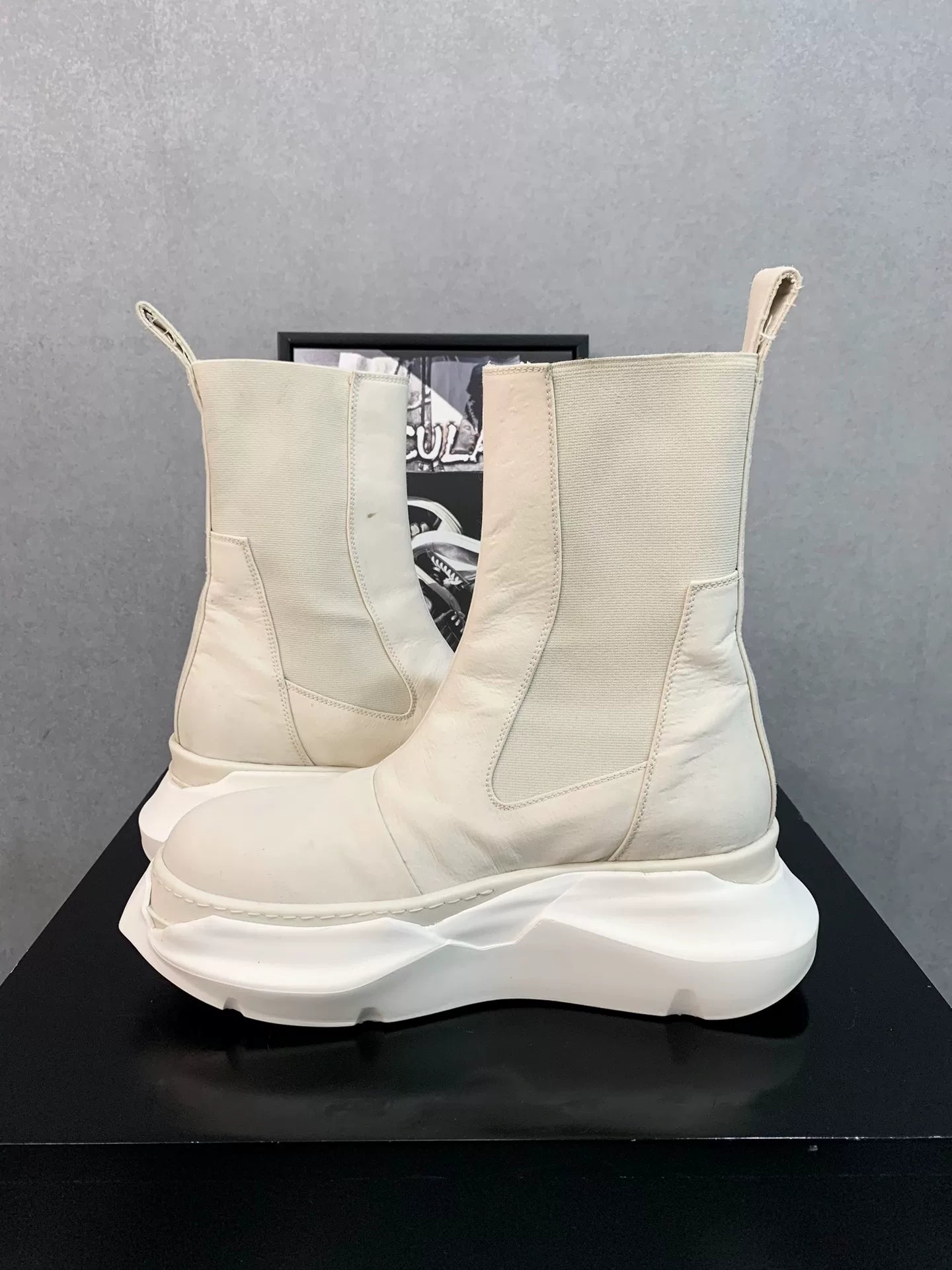 Rick Owens White Chelsea Thick-Sole Boots
