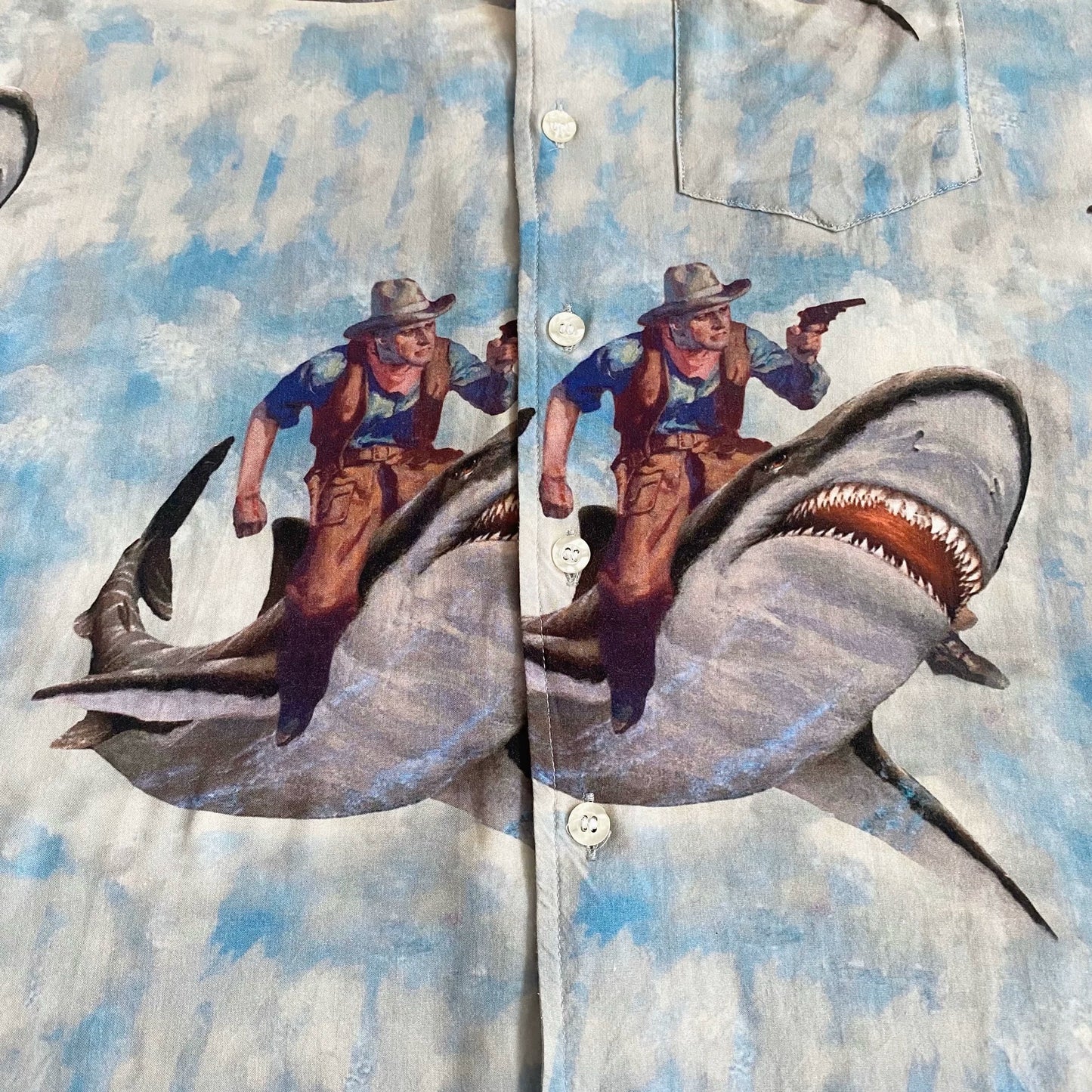 shark print short sleeve Aloha shirt