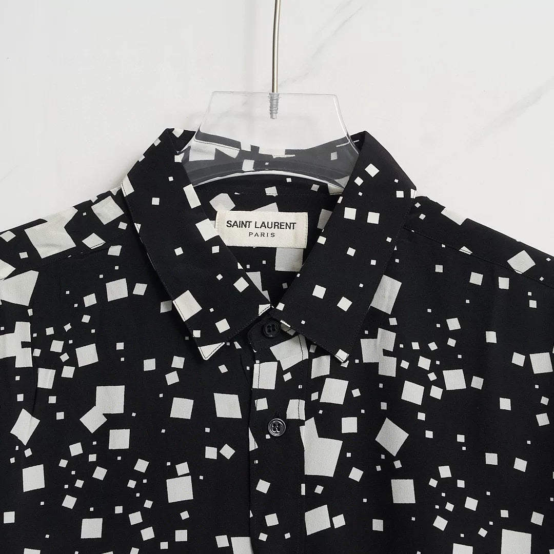 Saint Laurent Square-Pattern Silk Shirt