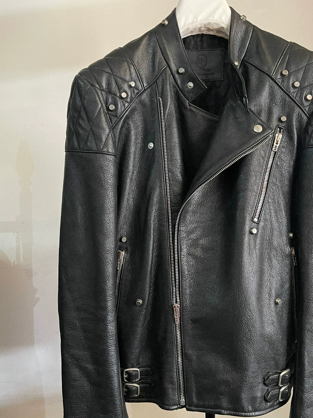 alexander mcqueen leather jacket with swallow design