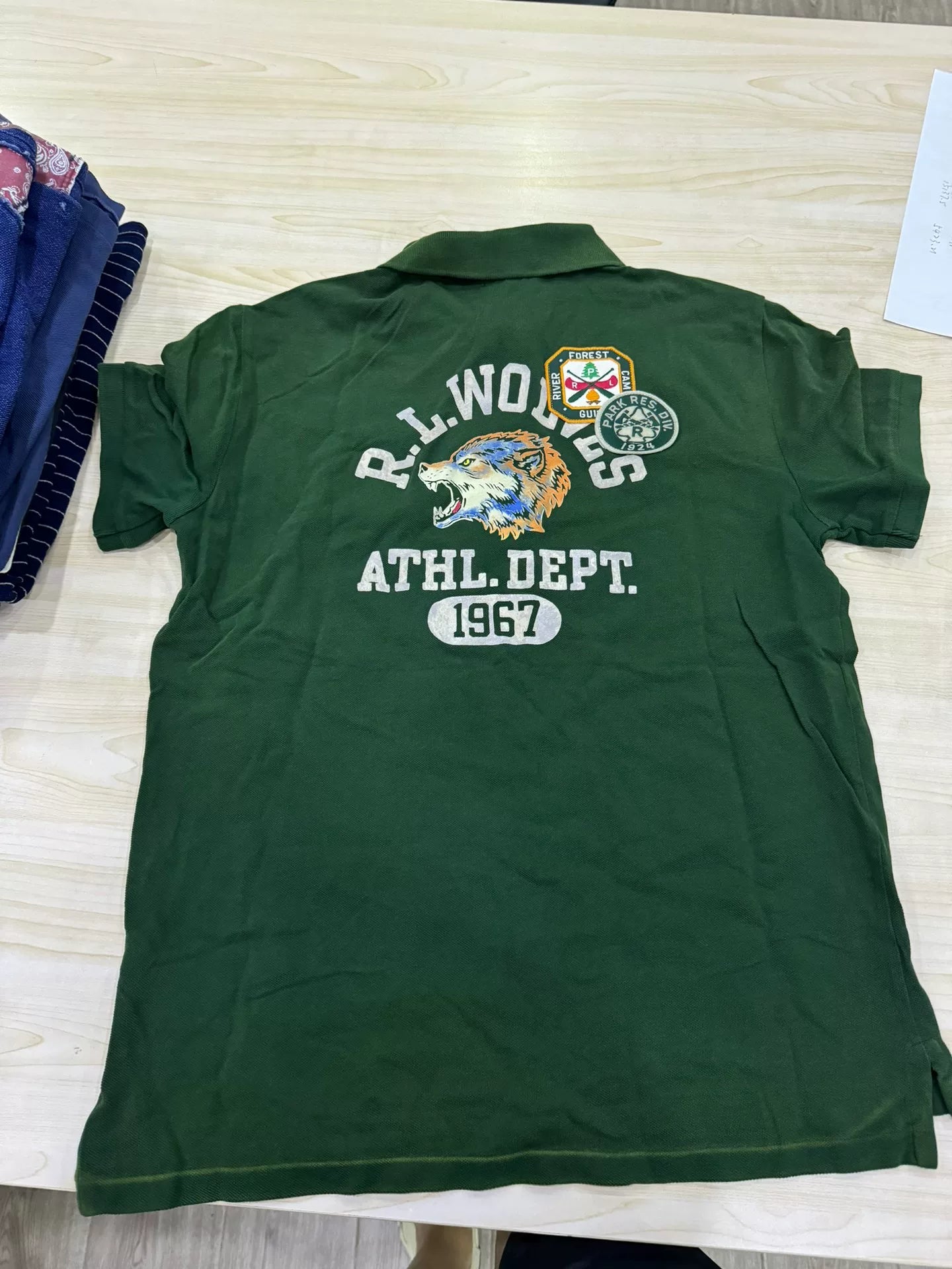 RRL Short Sleeve Polo Shirt in Green