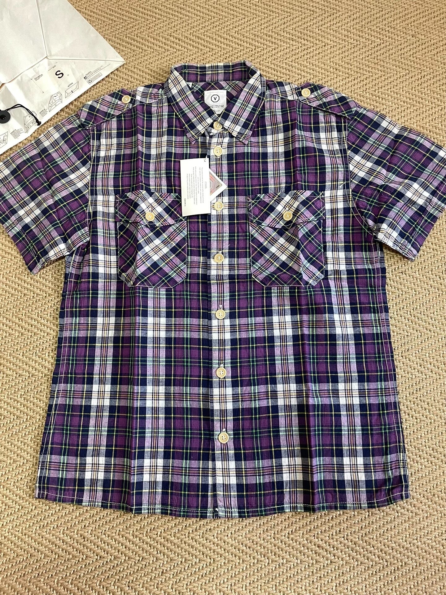 VISVIM PYLE CHECK Purple Short-Sleeve Shirt