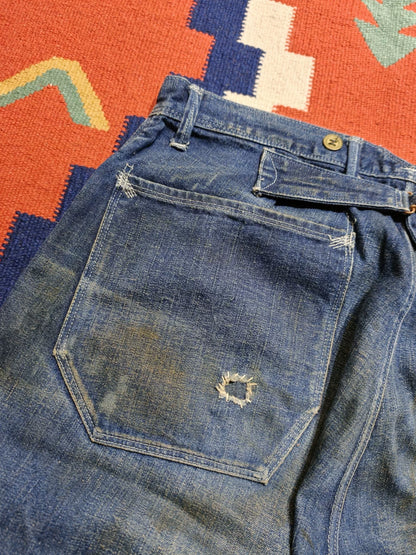 RRL Washed Distressed Gold Button Jeans