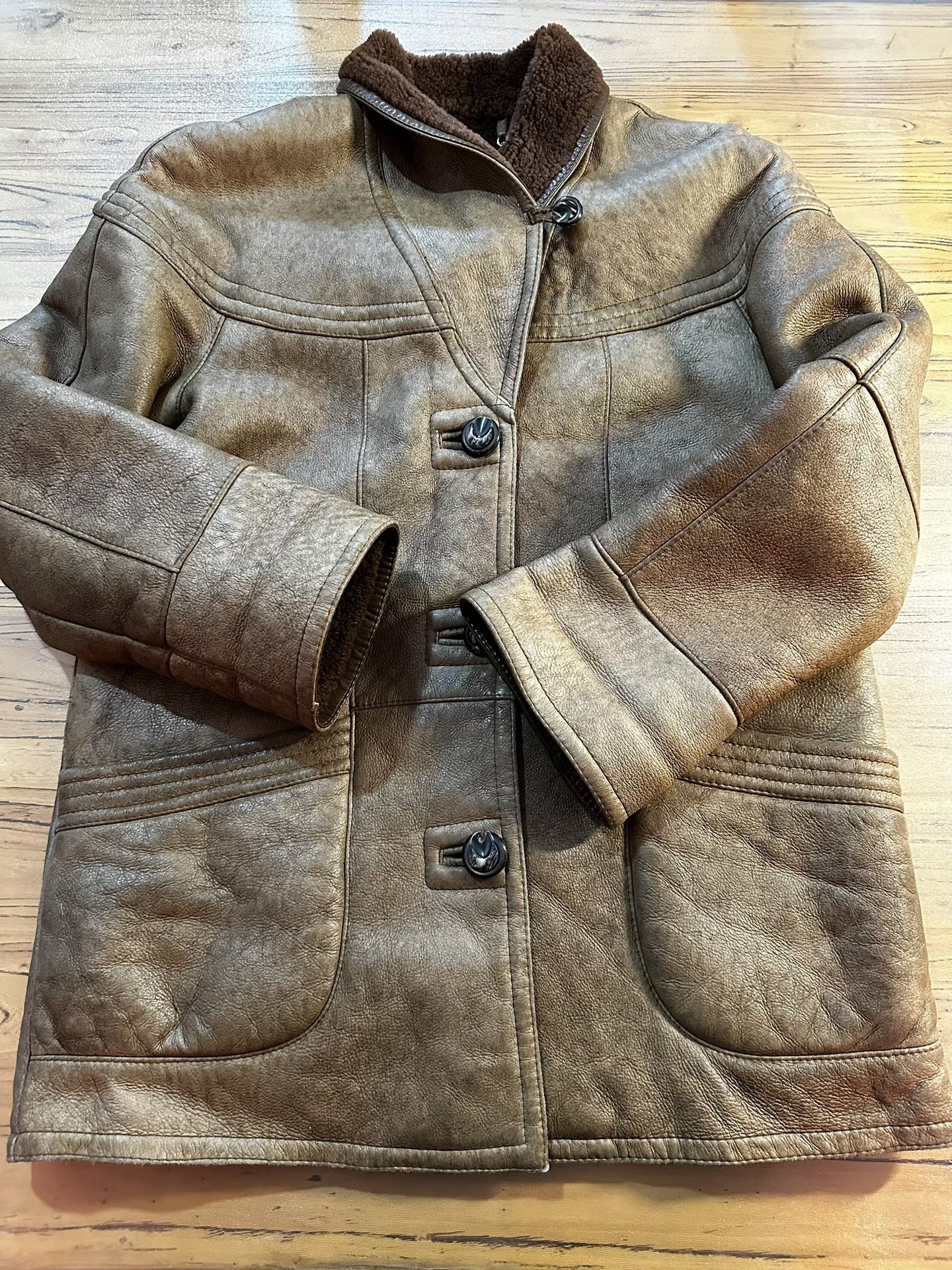 RRL Distressed Shearling Leather Jacket