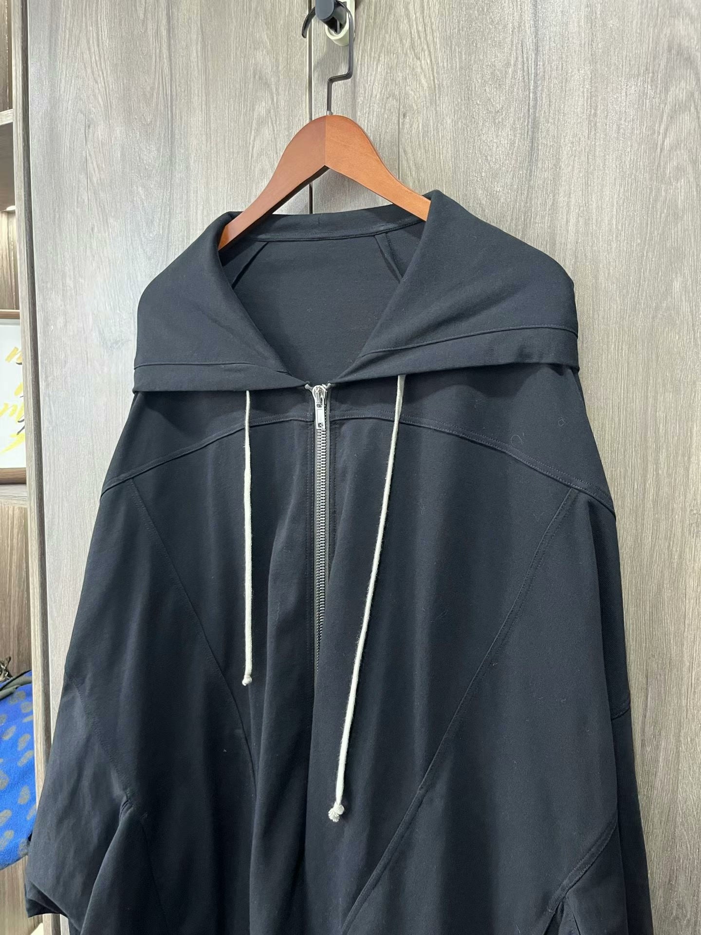 oversized black zip-up hoodie by Rick Owens