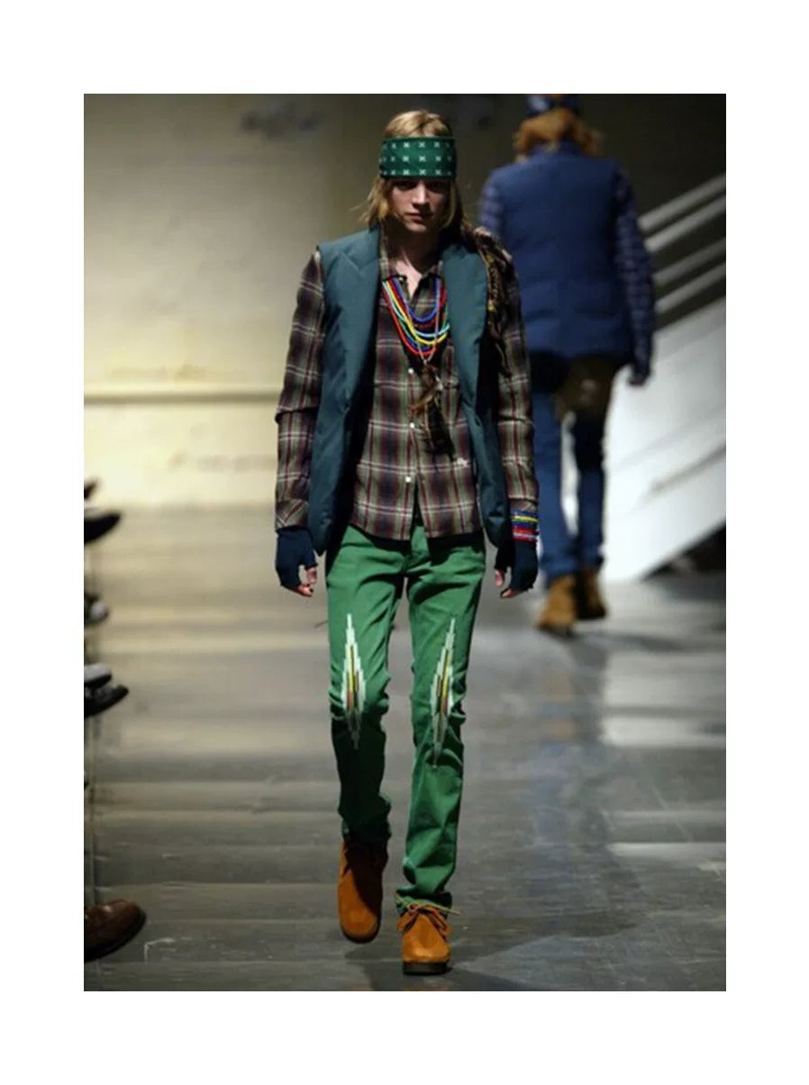 green embroidered denim pants by number(n)ine