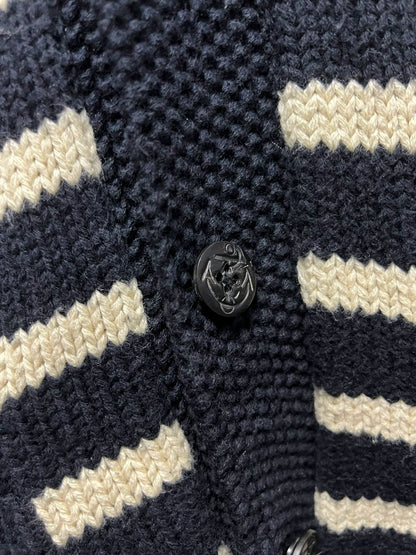 striped rrl cardigan in navy and cream