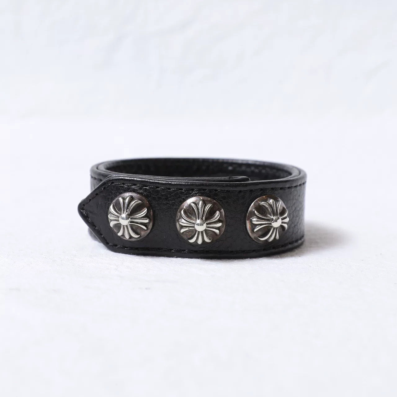 Chrome Hearts 925 Silver Cross Leather Bracelet