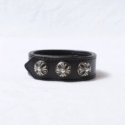Chrome Hearts 925 Silver Cross Leather Bracelet