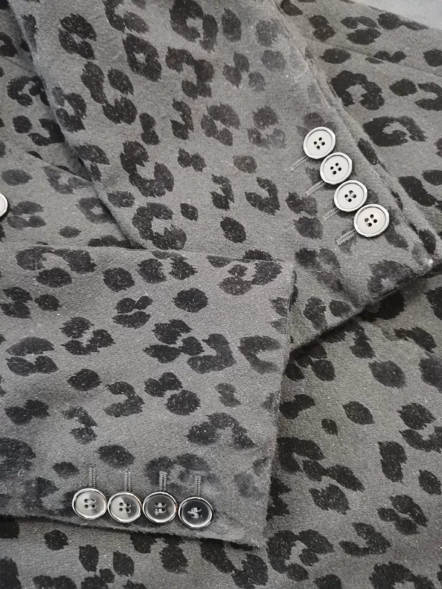 Saint Laurent Gray Leopard Print Coat