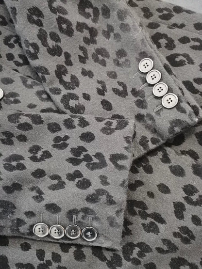 Saint Laurent Gray Leopard Print Coat