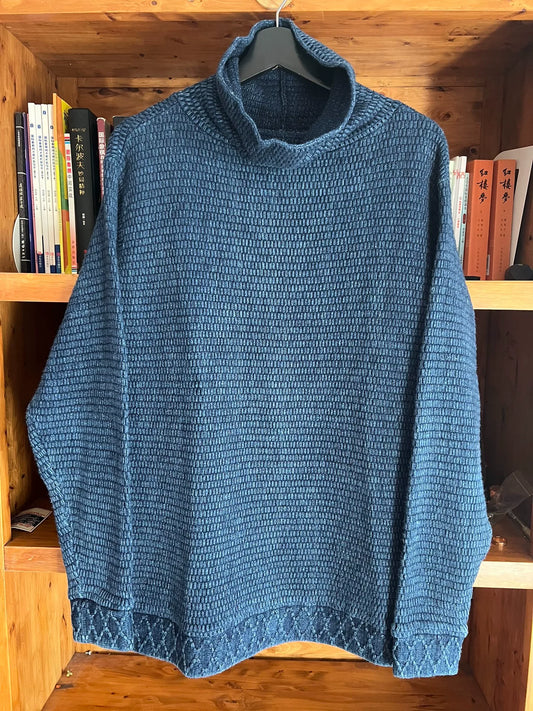 porter classic blue knit high-neck sweatshirt