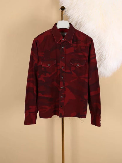 Saint Laurent Men's Red Camo Cotton Shirt
