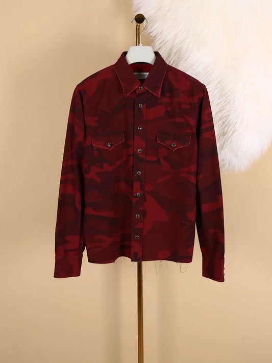 Saint Laurent Men's Red Camo Cotton Shirt