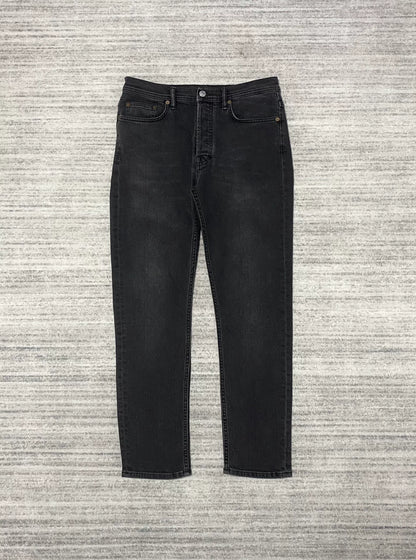 black slim-fit straight-leg jeans