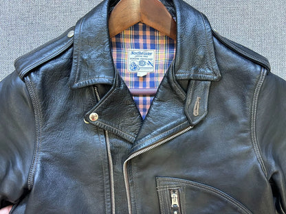 vintage black leather motorcycle jacket
