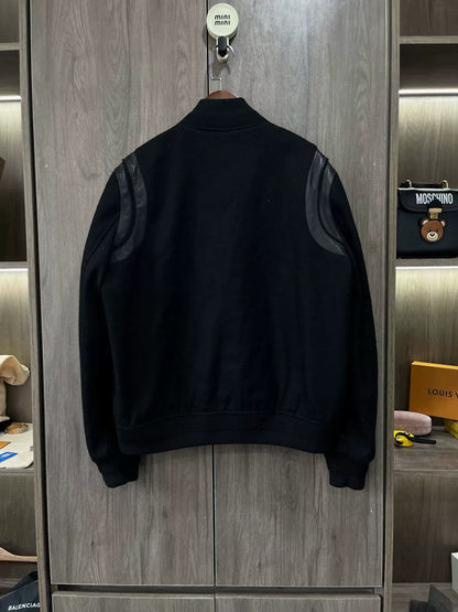 Saint Laurent Black Leather Sleeves Baseball Jacket