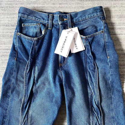 layered 3D twisted denim long pants