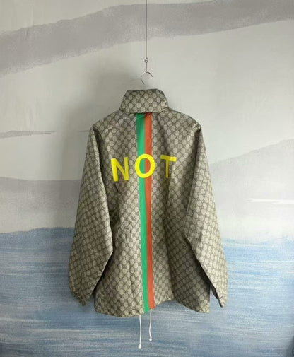 gucci red green striped rain jacket size 48