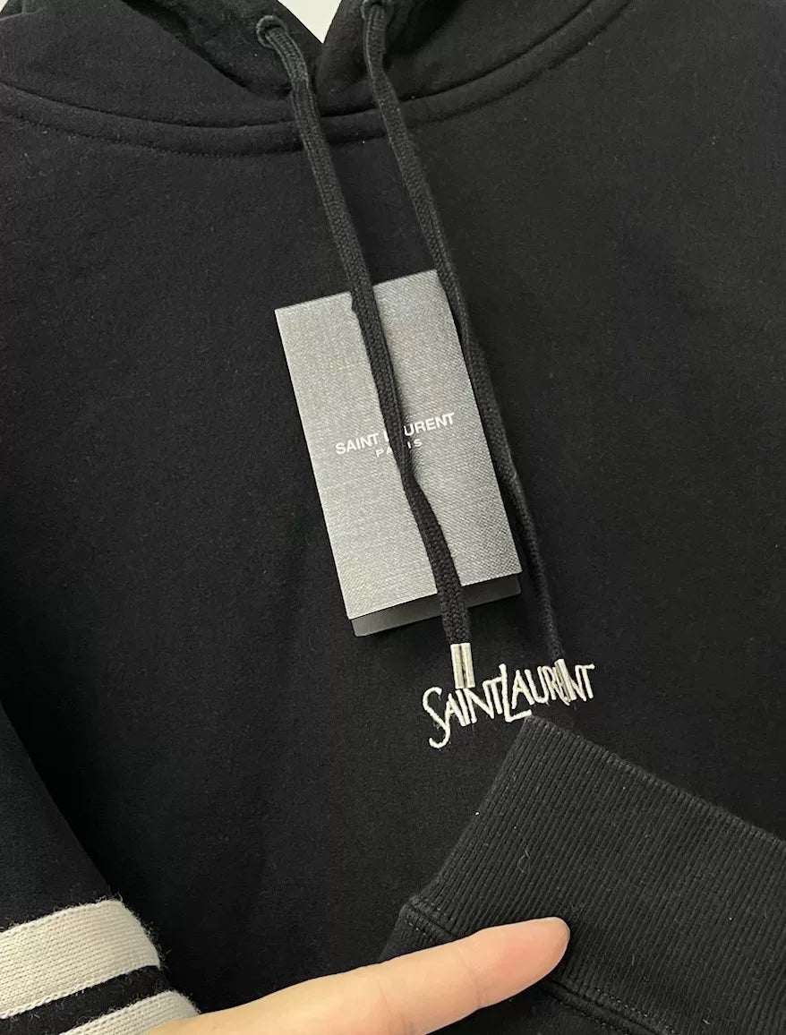 Saint Laurent Black Striped Sleeve Hoodie