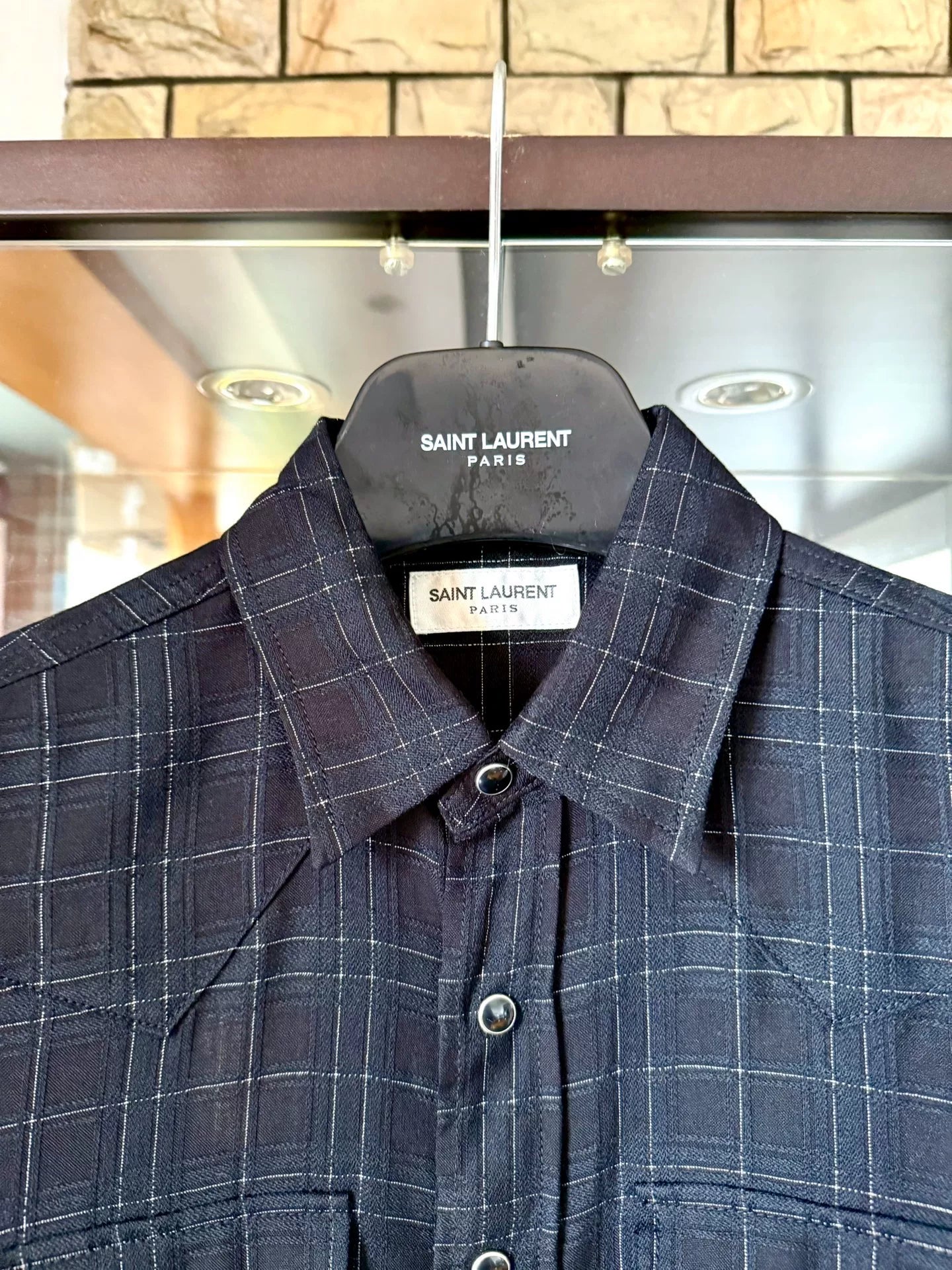 saint laurent black checkered button-up shirt