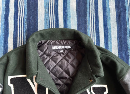 neighborhood stadium jacket with leather sleeves