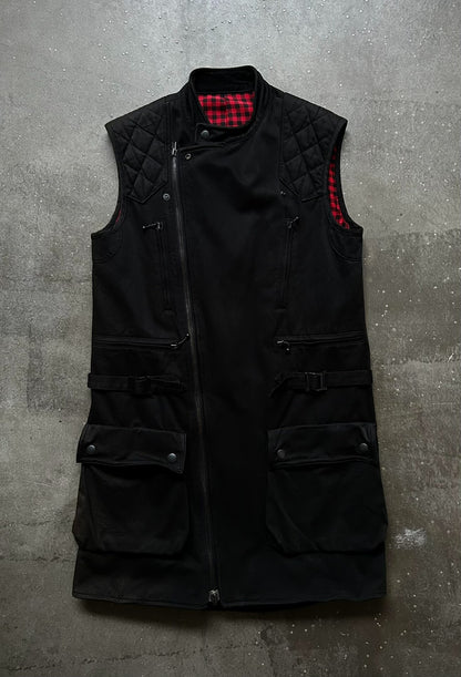 black motorcycle vest with quilted design