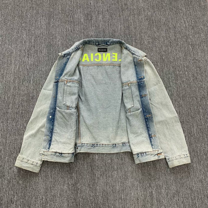 balenciaga logo washed denim jacket