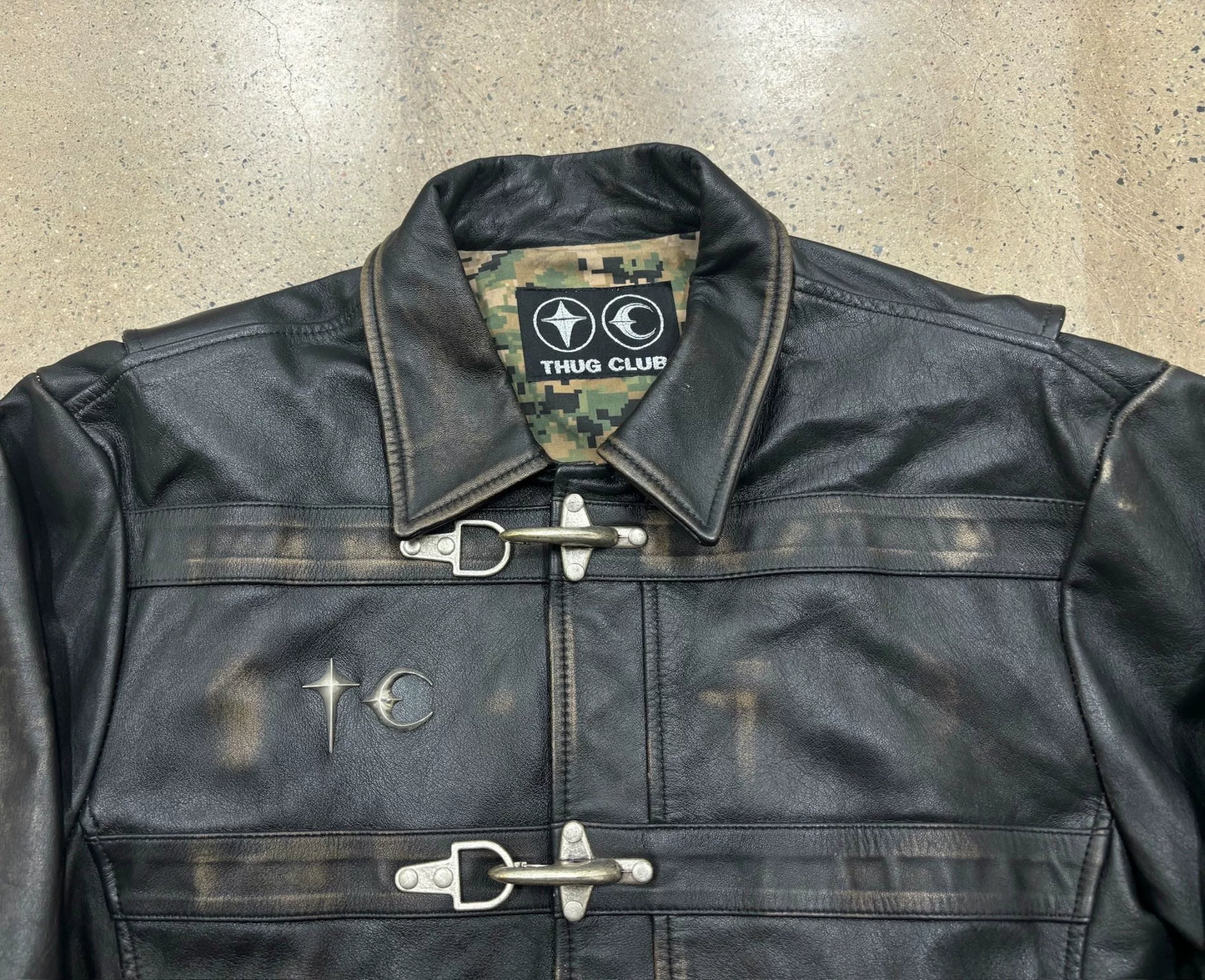 thug club vintage leather motorcycle jacket