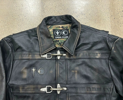thug club vintage leather motorcycle jacket