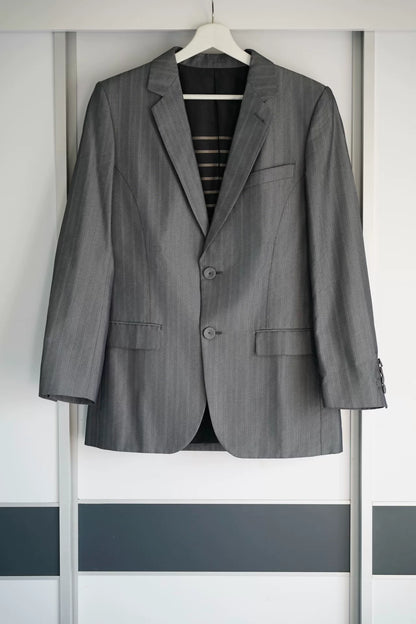 gray striped suit by Jean Paul Gaultier