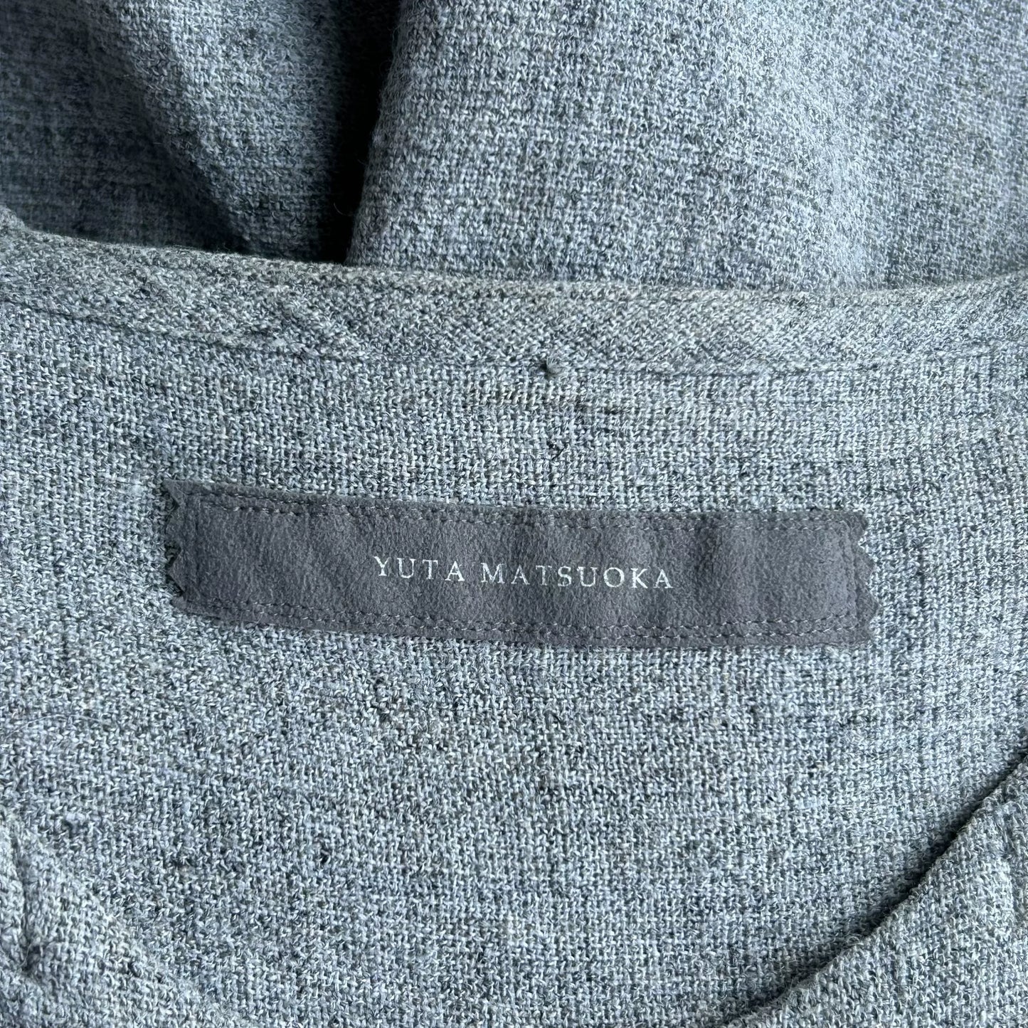 gray linen button-up shirt by Yuta Matsuoka