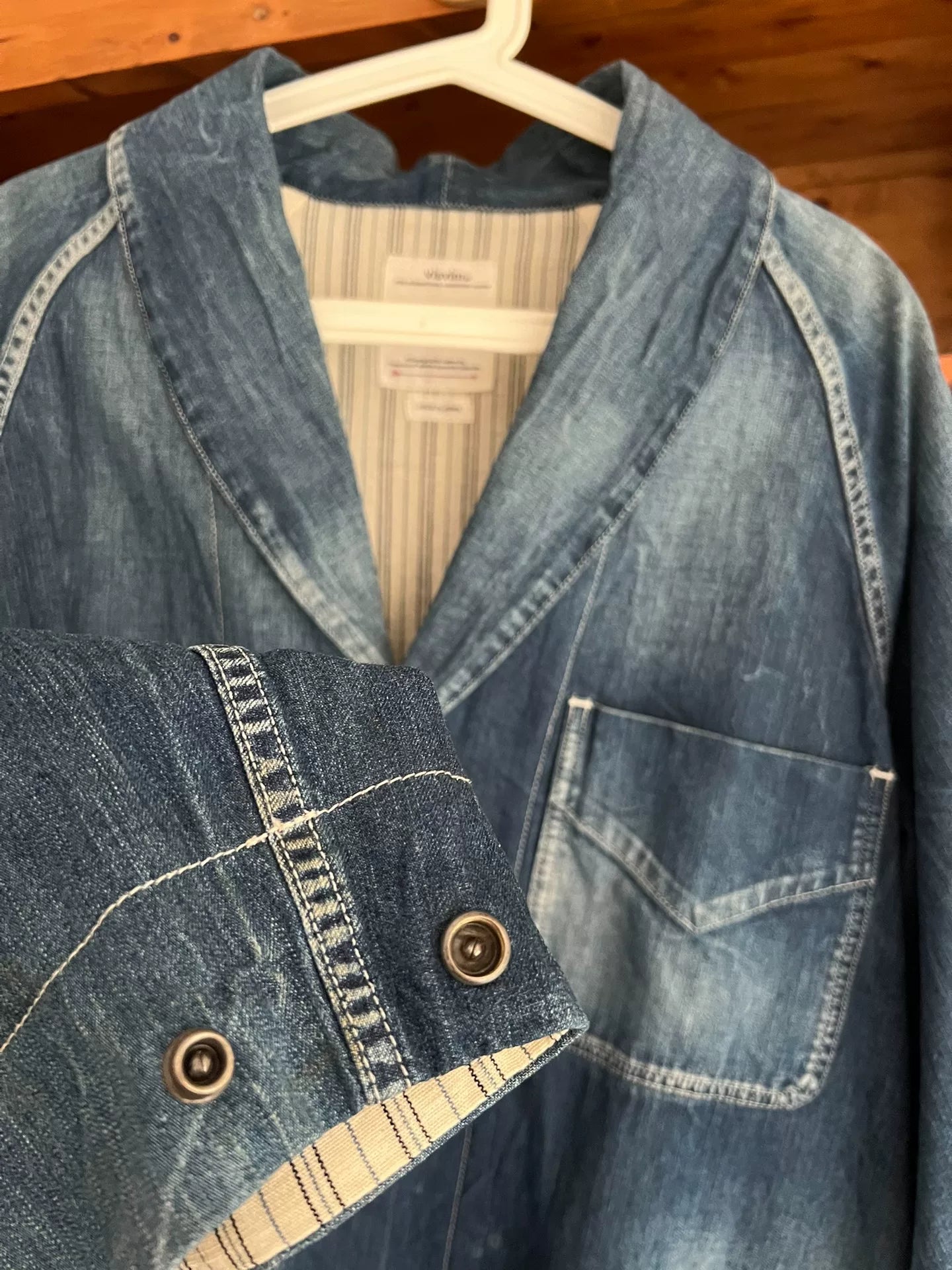 visvim four corners coat in blue denim